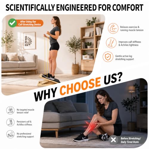 Premium Wooden Slant Board, Adjustable Calf Stretcher & Squat