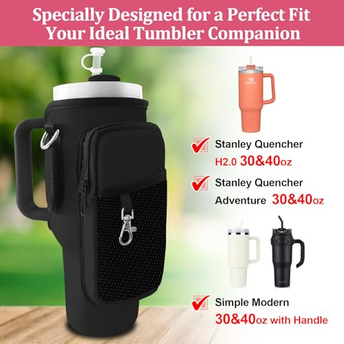 Stanley Carrier Bag for Stanley 40oz/30ozTumbler with Phone with 2 Adjustable Strap,3 Pockets Bottle Stanley Cup Carrier Bag & Case,Accessories for Hiking Travelling - color: Black