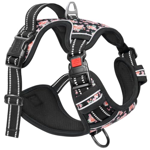 HEELE Dog Harness, Quick Release 3 Buckles, Easy On & Off, Flower Black, S - color: Flower Black, size: S (Pack of 1)