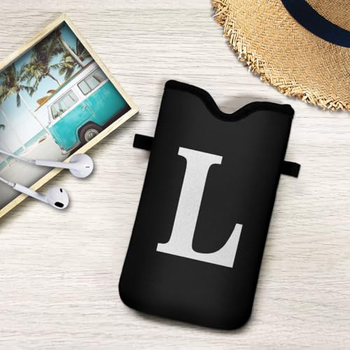 Men Women Universal Neoprene Cell Phone Pouch Sleeve 7.5 X 4.3 in Smart Mobile Protection Case Bag with Crossbody Strap/Neck Lanyard Privacy Case Covers Letter L