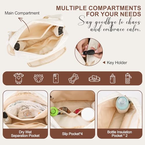 Rexmore Quilted Puffer Diaper Fanny Pack, Crossbody Mom Purse, Off White - color: Off White