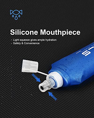 WRELS TPU Running Water Bottle with Straw for Hydration Vest Pack BPA-Free - color: 500ml*2 Dark blue+straw*2