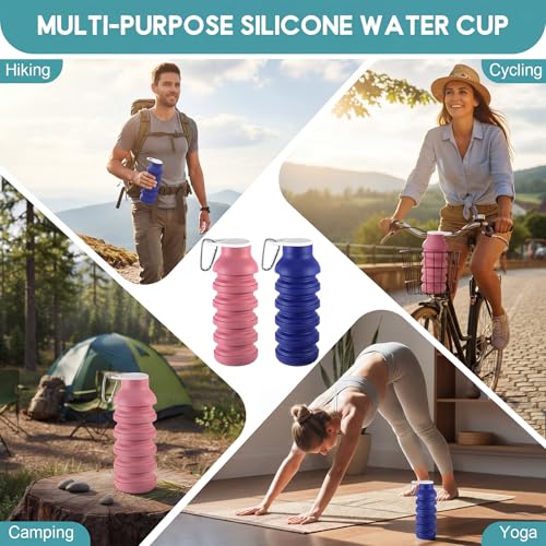 LemonRoad 2 Pcs 20 oz Collapsible Water Bottles, Pink, Navy Blue - color: Pink,Navy Blue