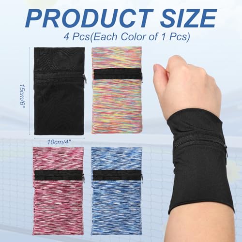 Wrist Pouch Wrist Wallet Wristband with Zipper Sports Sweatbands - color: Black/Rainbow/Blue/Pink