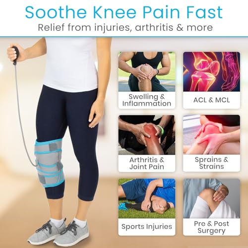Vive Compression Knee Ice Wrap - Reusable Brace with Air Pump - Hot/Cold