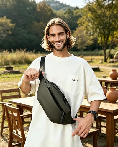 Fanny Pack for Men & Women | Adjustable Waist Bag (28-63 Inch Belt) – Large Waterproof Belt Bag for Hiking, Running, Travel, Gym | Phone Pouch with Zipper Pocket - color: Green