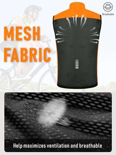 qualidyne Men's Windproof Cycling Vest, Full-Zip Sleeveless Bike Gilet - color: Orange, size: X-Large
