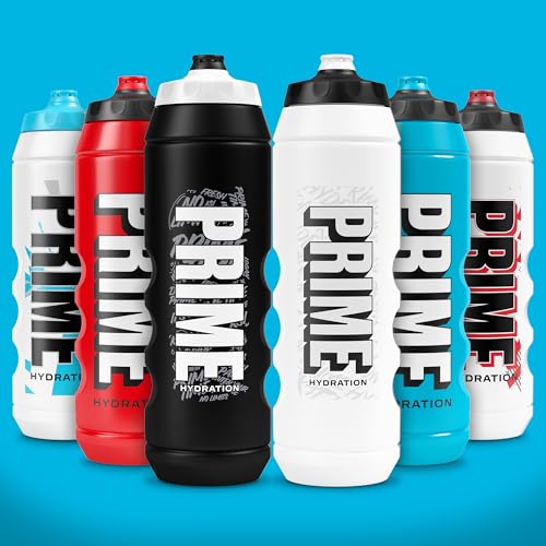 PRIME 32 oz White Graffiti Squeeze Sports Water Bottle, BPA Free, Dishwasher Safe, Easy-Grip Ergonomic Leakproof Design, Fast Hydration for Gym, Cycling, Running - color: White