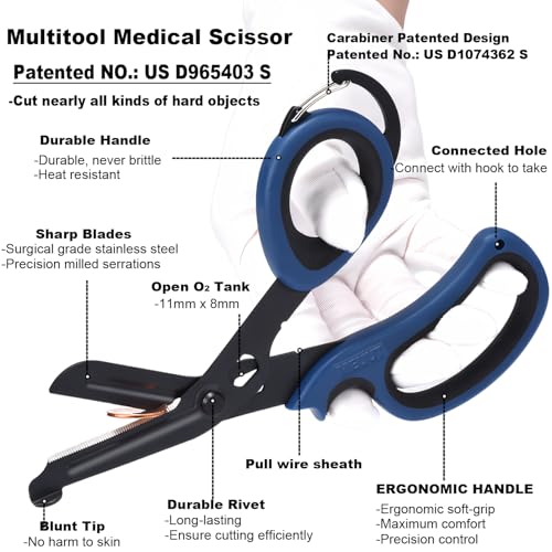 MEUUT Trauma Shears with Carabiner 7.5 Inch 2-Pack Medical Scissors - color: Navy/Black+navy/Black