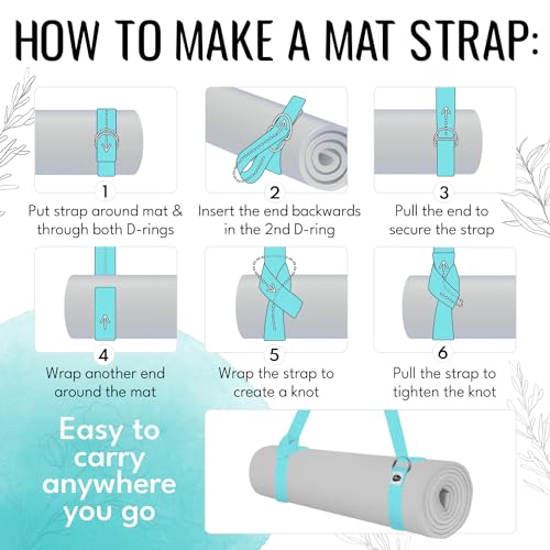 TECEUM 2 IN 1 Yoga & Mat Strap for Stretching – Cotton – 6/8/10 ft - color: Blue, size: 8 ft
