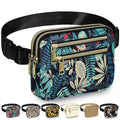 Capolo Fanny Packs for Women 4 Zip Pocket Crossbody Belt Bag Waist Bags - color: Blue Leaves, size: Medium