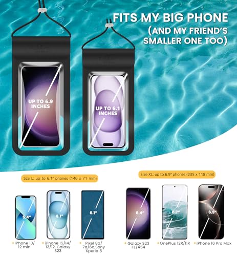 HiRui Universal Waterproof Phone Pouch, Black, Large - color: Black, size: Large