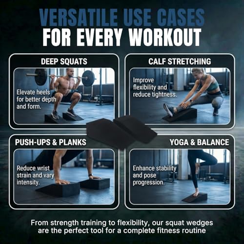 2 Pack Squat Wedge Block for Heel Elevated Squat Weightlifting Calf Stretcher Slant Board for Mobility Balance and Strength Performance