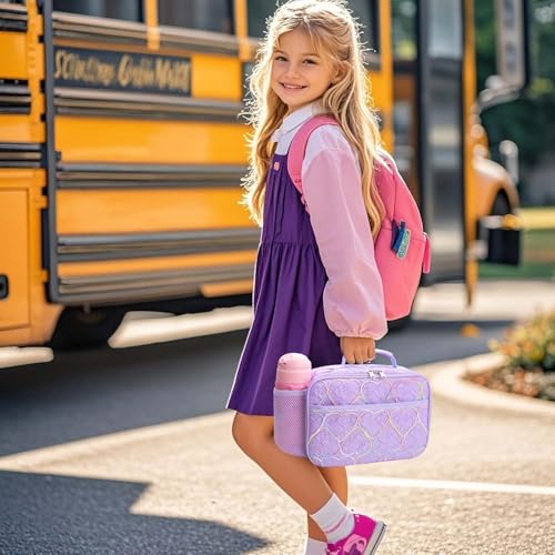 RHCPFOVR Kids Lunch Bag - Insulated Lunch Box for Boys Girls,Washable Lunch Bag and Reusable Toddler Leak-proof Lunchbox for School and Daycare - color: Purple Embroidery