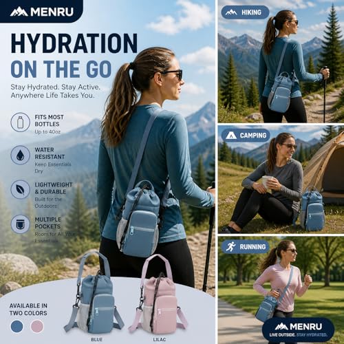 2 Pack Water Bottle Holder Bag with Strap for 30-40 Oz Bottles - color: blue and purple