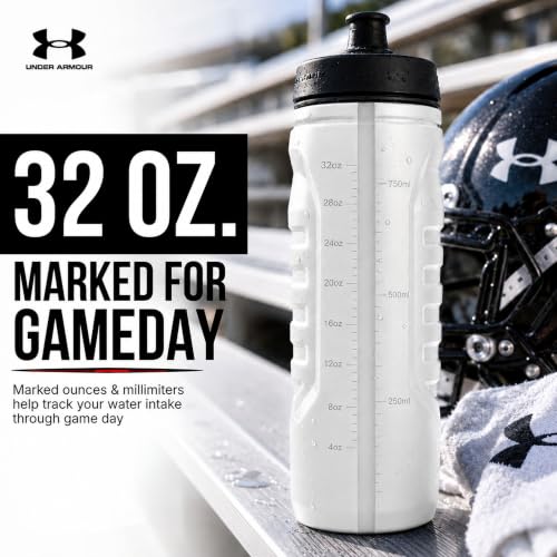 Under Armour Squeeze Water Bottles, 32 oz Water Bottles, Sideline Sports Water Bottle with Quick-Shot Lid, Quick & Easy Hydration, Gym Water Bottles, Squeeze Bottle, 1 32oz Bottle - color: White