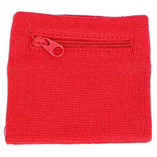 Zipper Wrist Pouch, Cotton Running Armband with Secure Pocket for Keys Cash Phone Fitness Tracker for Jogging Workout Sports (Red)