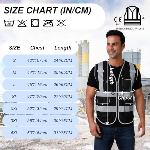 HYCOPROT High Visibility Safety Vest Hi Vis Reflective Construction Vests with Pockets for Men Women,Meets ANSI/ISEA Standard - color: Black, size: X-Large