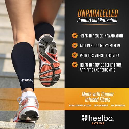 Heelbo Copper Infused Calf Compression Sleeves, Support Muscle Recovery & Blood Circulation, All Day Comfort, Breathable, Moisture Wicking, Black, Small - size: Small