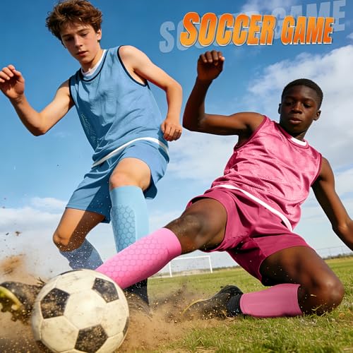 XZQTIVE Soccer Shin Guards Shin Defender for Kids Youth Adult, Ski Shin Guard Calf Compression Sleeve with Honeycomb Shin Pads - color: light pink, size: X-Large