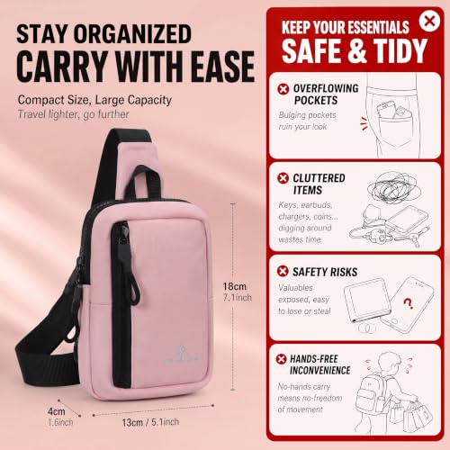 Small Crossbody Phone Bag for Men Women Mini Sling Bag Travel Running Cell Phone Shoulder Daypack with Keyholder - color: Pink