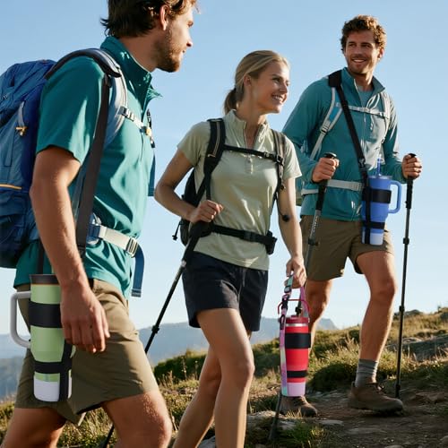 EasyAcc Water Bottle Holder Strap Sling, for Owala FreeSip 24 32 40 oz, Hydro Flask, Cirkul, Yeti, Stanley Flip, Universal Water Bottles, with Carabiner, for Walking Curise Travel (Bottle Excluded) - color: Rainbow - For 30/40oz Stanley Tumbler