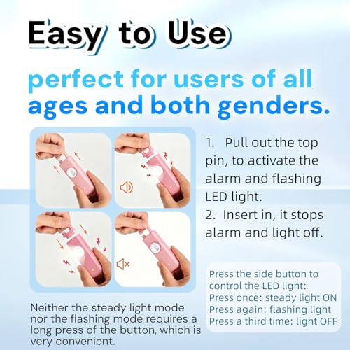 130dB Rechargeable Personal Alarm with Strobe Light & Low Battery Indicator - color: Pink
