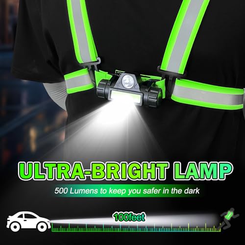 500LM Running Lights for Runners, Adjustable 100° Beam Running Light Vest, 360° Reflective Running Gear Rechargeable, Runners Lights for Night Safety, Lighted Vest for Walking/Cycling/Jogging