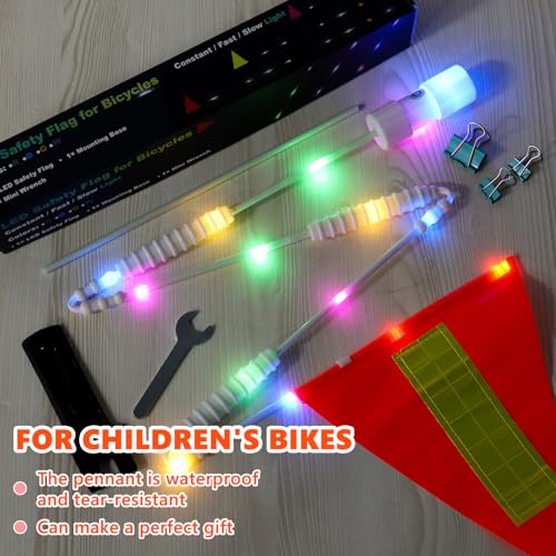 LED Bike Safety Flag Reflective 5.5 ft Lighted Bicycle Safety Flag with Heavy Duty LED Fiberglass Pole Tear-Resistant Waterproof Orange Pennant for Bike - color: Orange