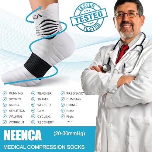 NEENCA Professional Compression Socks for Women Men Circulation, 20-30 mmHg - color: White, size: XX-Large