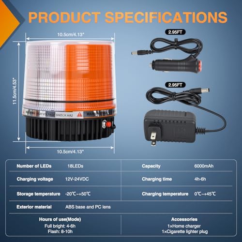 Nilight 18LED Strobe Lights Amber White Wireless Rotating Beacon Light - color: Amber White