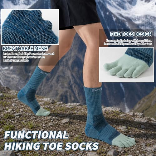 Merino Wool Toe Socks,Hiking Running Crew Socks for Women Men - color: Blue, size: Large