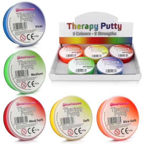 Therapy Putty Set of 5 – Extra Soft to Firm Resistance Putty for Hand Exercise, Stress Relief & Occupational Therapy – Strengthen Grip, Improve Mobility – Non-Toxic, No Odor, Durable Therapy Putty Kit