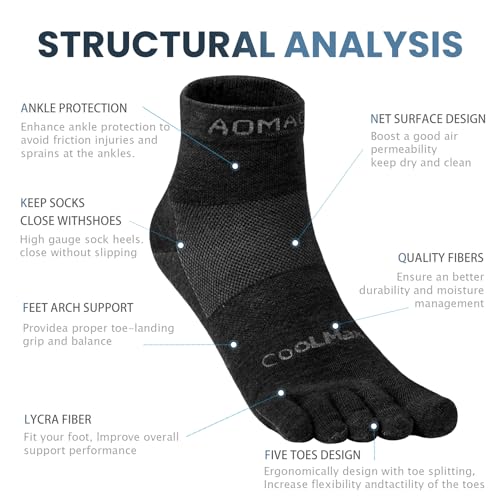 Toe Socks for Men and Women Athletic Running Coolmax Five Finger Ankle/Quarter Socks Breathable Lightweight, 3 Pairs - color: E4109# Black, size: Small