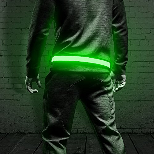 BSEEN LED Running Waist Belt - USB Rechargeable Reflective Glowing LED Waistband, Flashing Safety Light Belt for Runners, Joggers, Walkers, Pet Owners, Cyclists - color: Green