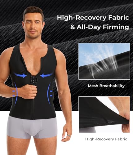 TAILONG Men's Compression Shirt - Shapewear Slimming Undershirt Tummy Control & Gynecomastia Vest Body Shaper Tank Top - color: Black, size: Large