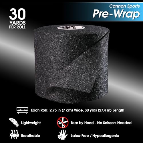 Cannon Sports Pre Wrap Foam Underwrap - 2 Pack, 2.75" x 30 Yards Per Roll (60 Total Yards) - Athletic Underwrap for Sports Tape, Training & Exercise (Black) - color: Black