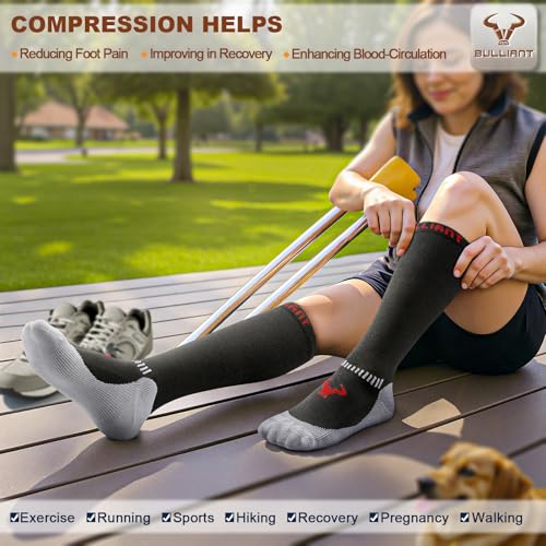 BULLIANT Men's Cushioned Compression Knee High Sports Recovery Socks 3Pack - color: 3pairs-black8394, size: Large-X-Large