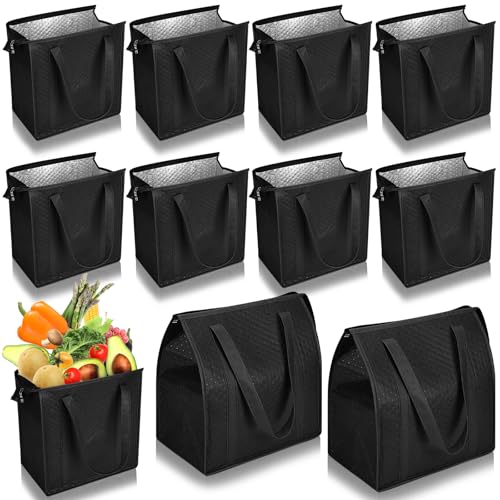 10 Pack Large 18L Insulated Grocery Bag Bulk Zippered, Black - color: Black