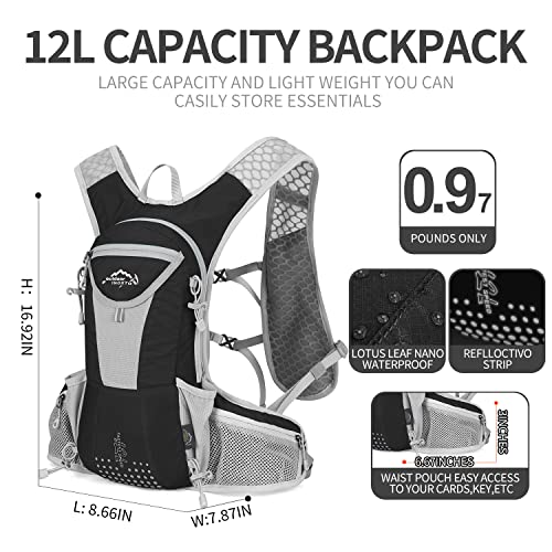 IX INOXTO Hydration Pack Backpack, Lightweight Water Backpack with 2L Hydration Bladder Daypack for Men Women,Running Hydration Vest for Trail Running Hiking Cycling Race Climbing - color: Black grey - 2L