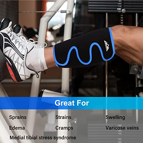 supregear Calf Support Brace, Adjustable Comfortable Compression Calf Wrap Sleeve for Muscle Swelling Hiking Training - color: Black + Blue