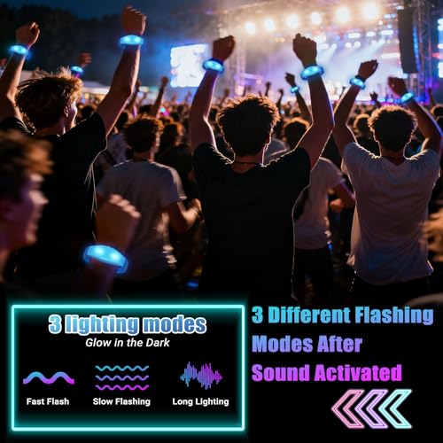 12 Pcs LED Glow Bracelets Sound Activated Flashing Light Up Bracelet for New Years Eve Glow in the Dark Party Supplies Christmas Party Favors Birthday Gift Carnival Concerts Night Events - color: Blue