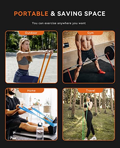 SUNPOW Pull Up Assistance Bands Set of 5 Resistance Heavy Duty Workout Exercise Stretch Fitness Bands Assist Set for Body, Instruction Guide and Carry Bag Included - color: Multicolor（5-135lbs）