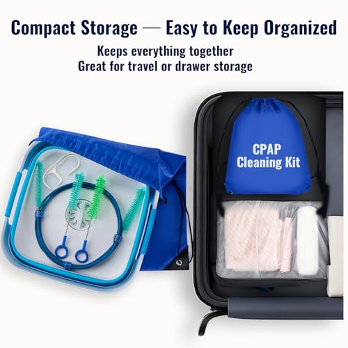 CPAP Cleaning Kit for Hose and Mask, Dual-Ended Hose Cleaner Brush for 22mm & 15mm Tubing, Collapsible Wash Basin, 2 Detail Brushes, Hook & Storage Bag, CPAP Cleaning Supplies - color: Pro