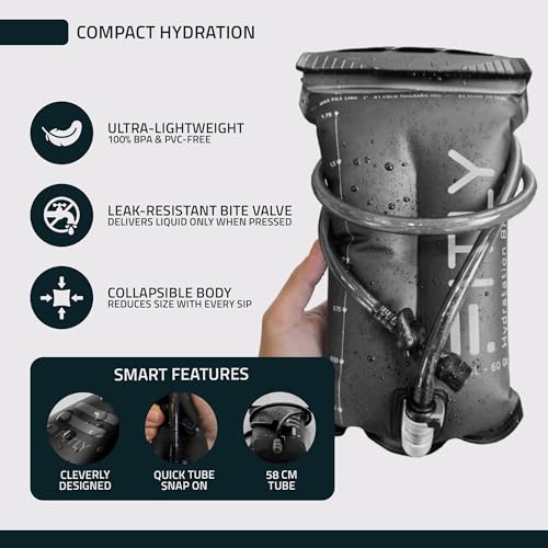 FITLY Soft Flask Running Water Bottle - Collapsible Hydration Flask - color: Black, size: 60 Ounces