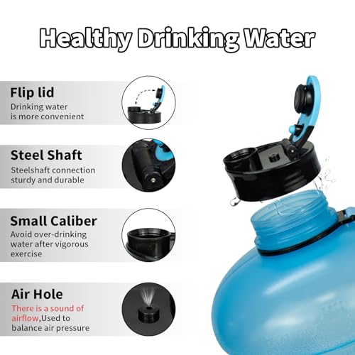 TOOFEEL 1 Gallon Water Bottle - 128 oz Water Bottle with Flip Lid - Gallon Water Bottle with Handle,BPA Free gallon Water jug with Measurements Marked - Transparent Light Blue - color: Transparent Light Blue bottle, style: 128 oz water bottle
