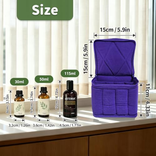 Weljoy Essential Oil Case 13 Bottle Organizer for 30ml 50ml 100ml 115ml 8oz, Travel Bag with Adjustable Dividers Foam Padded for Aromatherapy Roller Dropper Bottles (Purple, 5.9x5.9x5 in) - color: Purple