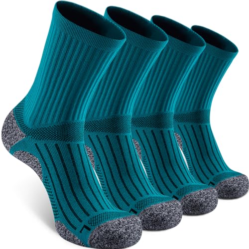 Elite Cushioned Compression Mid-crew Socks 4-Pack for Youth Women Men - color: Greenlake (4 Pairs), size: Large