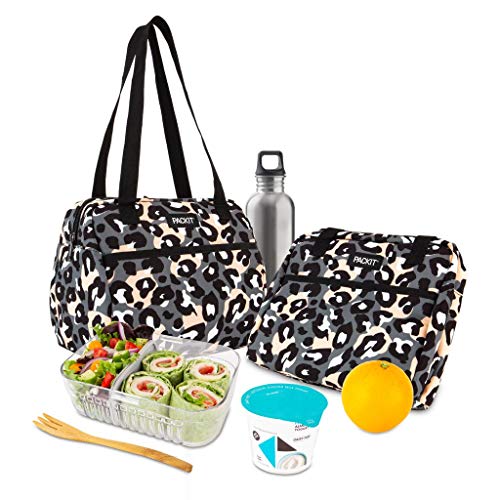 PackIt Freezable Hampton Lunch Bag, Wild Leopard Gray - color: Wild Leopard Gray