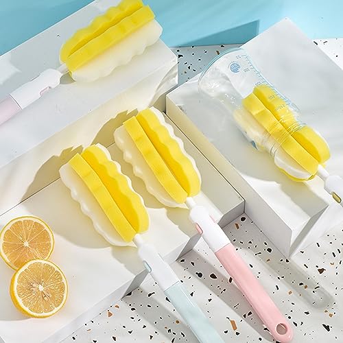 INVODA 4PCS Bottle Brush Long Handle Cup Cleaner Brush Sponge Bottle Scrubber Replaceable Brush Head Portable Bottle Cleaning Brush for Baby Bottle Dishwashing Kitchen Clean Mugs (4PCS+ 4 Brush heads) - color: 4 Pcs+ 4 Brush Heads